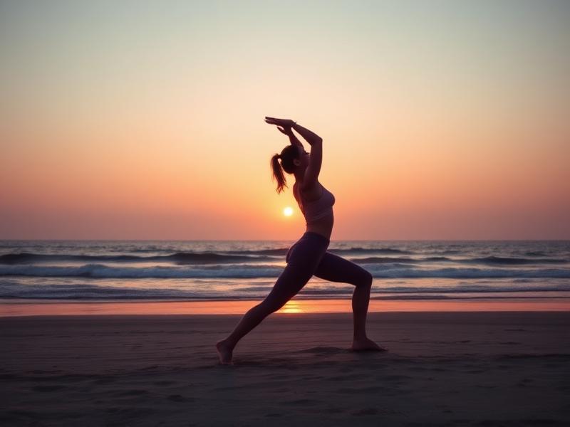 Warrior pose at sunrise