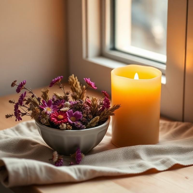Candle and dried flowers